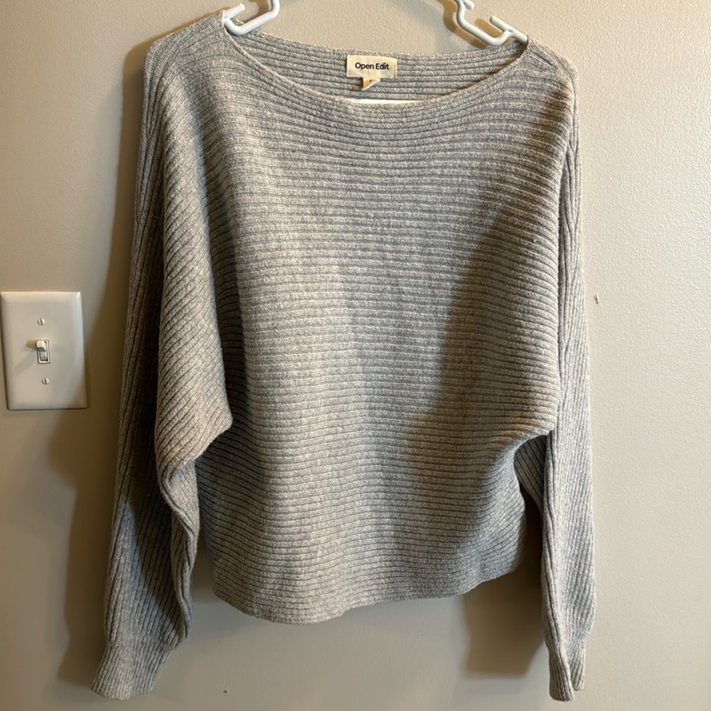 Open Edit Rib Dolman Sleeve Cotton Blend Sweater